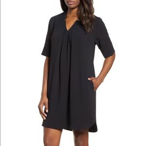 Bobeau Pleat Front Curved Hem Shirtdress